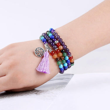 Tree of Life 7 Chakra Amethyst 108 Mala Beads Bracelet-Your Soul Place